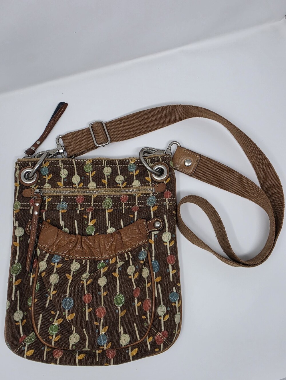 Vintage Fossil Canvas Floral Lollipop Printed Crossbody Bag